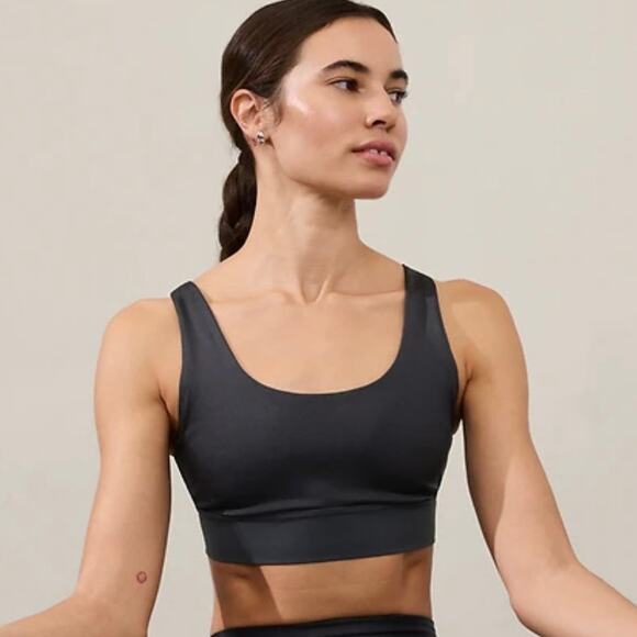 Athleta Breathe Longline Sports Bra A-C Cups Black Sand Matte Sheen L - Picture 1 of 8